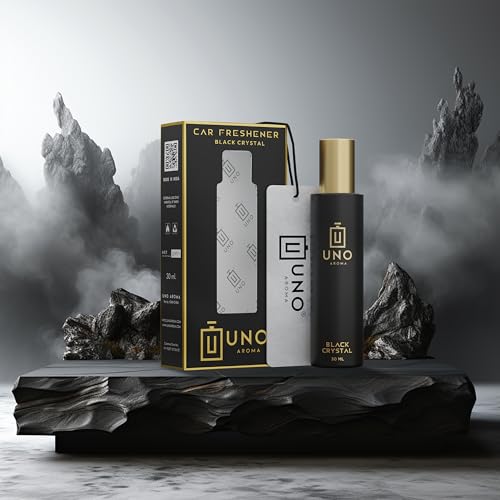 Image of Uno Aroma Black crystal Car Perfume - Alcohol-Free, Long-Lasting Car Fragrance, Removes Odours, Toxin-Free & Easy to Use Hanging Card, No-Gas Car Perfume with 200+ Sprays, Last upto 90 days (30mlx2)
