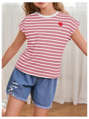 Image of SOLY HUX Girl's Cute Striped T Shirts Short Sleeve Heart Casual Teen Tee Tops Preppy Clothes