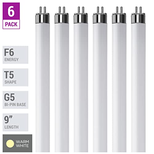 (Pack Of 6) F6T5/Ww - T5 Fluorescent 3000K Warm White - 6 Watt - 9" Super Long Life Light Bulbs #TOP1