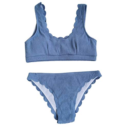 JAGETRADE Ensemble de Bikini Sexy pour Femmes Maillot de Bain en Tricot côtelé Push Up Maillot de Bain à Bord festonné Cover