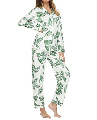 TOP-MAX Womens Floral Printed Pajamas Set Button Down Long Sleeve Soft Sleepwear Pj Lounge Sets