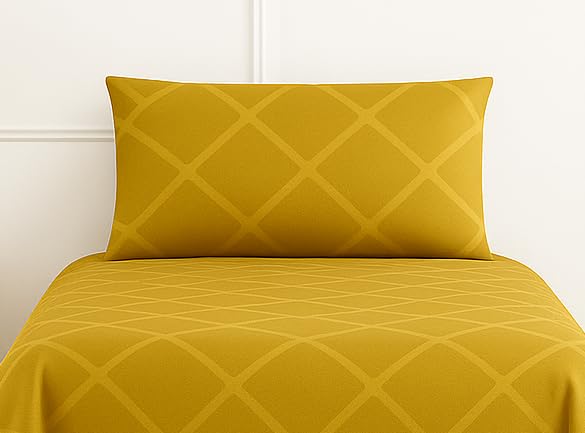 Image of DECOR2ADMIRE 300 TC Premium Glace Cotton Solid Lines Pastel Shades Bedsheet for Single Bed with 1 Pillow Cover for Home (Solid-Lines Yellow, Single 60 inch x 90 inch)