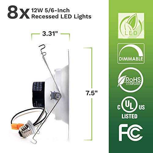 8 Pack Bioluz Led 5" / 6-Inch 75 Watt Uses 12W 90 Cri Dimmable Led Retrofit Recessed Lighting Fixture Ceiling Light 840 Lumen Ul Listed Ja8 Cec 2016 Title 20 Baffled Trim #TOP3