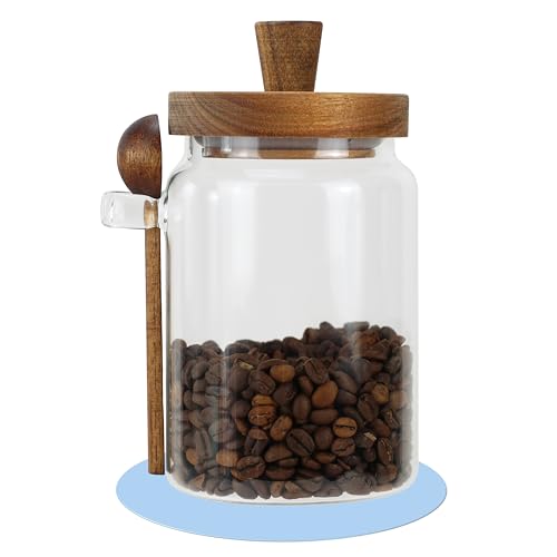 EIKS Glass Jars with Wooden Lids and Scoop, Airtight Food Storage Containers for Sugar Coffee Bean Candy Spice Bath Salt (26oz)
