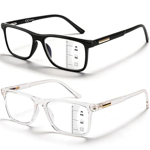 Missfive 2 Pack Multifocus Progressive Reading Glasses Men Women, Anti
