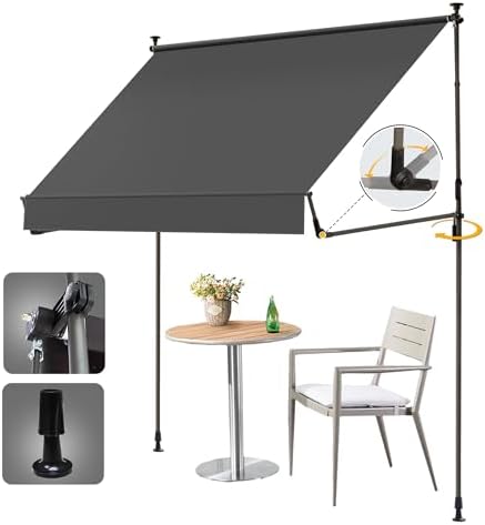 HOMEDEMO Manual Retractable Awning 79"x118" Foldable Side Bar 30°-180°,Outdoor Patio Awning Height Adjustable 82-118in Retractable Awning UV 50+ Protection,NO Drilling Awings for Backyard