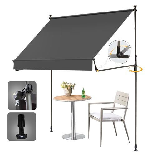 HOMEDEMO Manual Retractable Awning 118"x118" Foldable Side Bar 30°-180°,Outdoor Patio