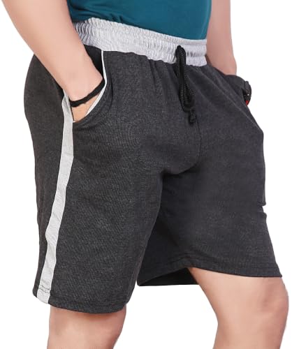 Image of Particle Men's Plus Size Big Size Bermuda Shorts | 230 GSM Ribbed Cotton Half Pant for Men with Deep Side Pockets | Sizes XL-5XL (34-52 Inch Waist)