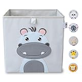  wonneklein Aufbewahrungsbox Kinder I Spielzeugkiste Kinderzimmer I Spielzeug Box (33x33x33 cm) zur Aufbewahrung I Ordnungsbox I Kallax Box I grau mit Tier Motiv als Deko (Hansi Hippo)
