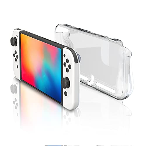 Echzove Switch Oled Clear Case, Switch Oled Soft Tpu Case With Tempered Glass Screen Protector And Thumb Grip Caps #TOP2