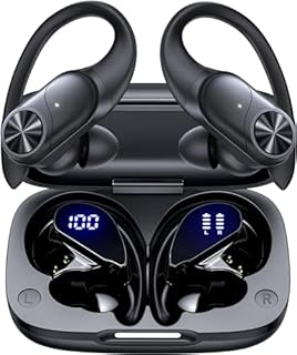 Wireless Earbuds, 2024 Bluetooth Earphones 80Hour Playtime Wireless Charging Case Digital Display Sports Ear buds, IPX7 Waterproof Earhook In-Ear Headphones for Phone Laptop Smartwatches