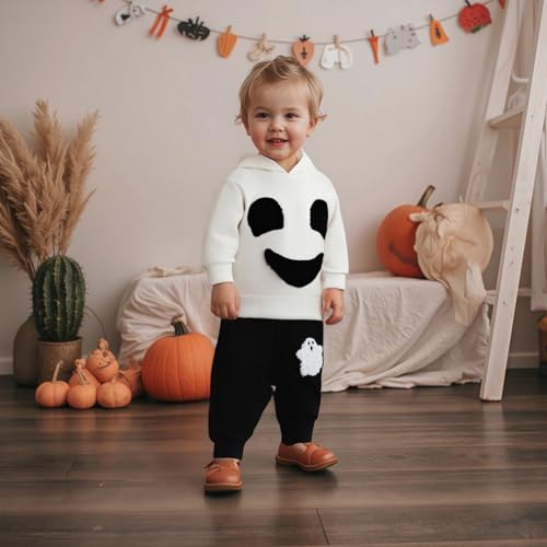 Lamuusaa Toddler Baby Boy Halloween Outfit Long Sleeve Ghost Hoodie Sweatshirt Jogger Pants 2Pcs Fall Outfits 3M-3T2