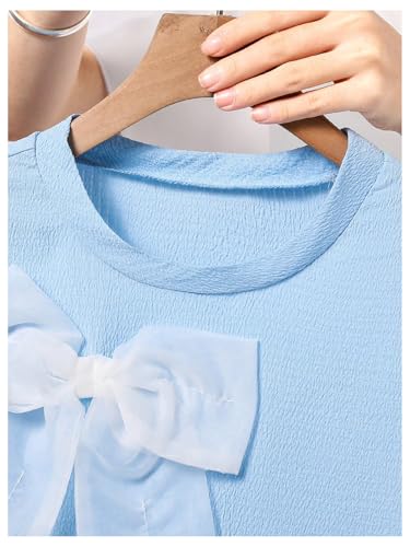 Girl's Bow Print Dress Pleated Crew Neck Short Sleeve Summer Cute Holiday Dresses3