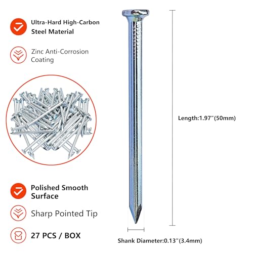 Image of 27pcs 2 inch Wall Nails,Galvanized Hardware Nails,Good Hardness Masonry Nails for Hanging Pictures,White Zinc Plated Concrete Nails