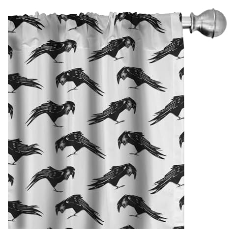 Lunarable Raven Black Birds Window Curtains Cover
