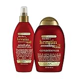 Frizz-Free + Keratin Smoothing Oil Conditioner, 5 in 1, for Frizzy Hair, Shiny Hair with Frizz-Free + Keratin Smoothing Oil Miracle Gloss Spray, 5 in 1, De-frizz Hair, Shiny Hair, Keratin, Argan Oil -  OGX