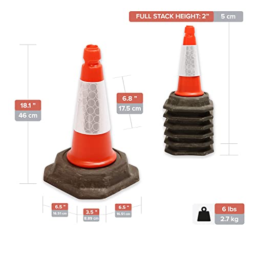 Street Solutions 6 Pack Traffic Safety Cones 18'' Inches With Reflective Collars, Unbreakable Pvc Orange Construction Cone For Traffic Control, Driveway Road Parking (Orange) #TOP1