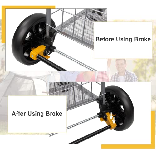 Shopping Cart With Wheels, Realife Folding Utility Cart With Brake For Grocery, Holds Up To 90Lbs, Silver #TOP2