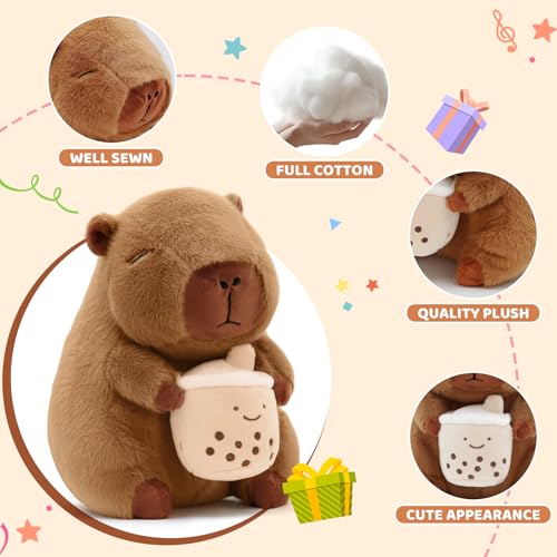 Image of Cute Capybara Plush with Boba - 13-inch Kawaii Capybara Stuffed Animal Pillow Soft Stuffed Plush Toy - Capybara Party Decoration, Kawaii Hugging Gifts for Kids