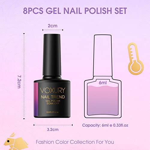 Voxury 8Pcs Color Changing Gel Nail Polish Set White Nude Gel Nail Blue Purple Nail Gel Long Lasting Glitter Black Nail Gel Polish Color Changing Colors Series Soak Off Led/Uv Nail Lamp #TOP7
