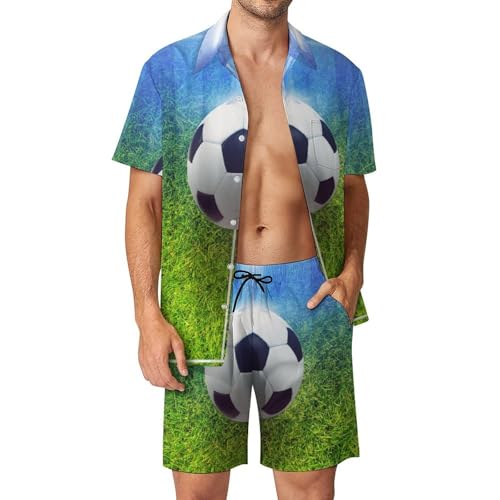 Ballon de football ensemble hawaïen homme avec chemise et short de plage été taille S