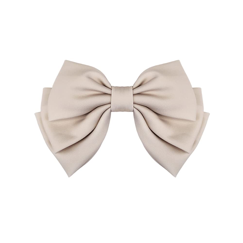 Kefley Hair Bows for Women Girls Bowknot French Barrette Hair Clips Big Bow Silky Satin Hair Ribbon Off-White Champagne Bow for Hair Accessories for Women Girls, Pack Of 1