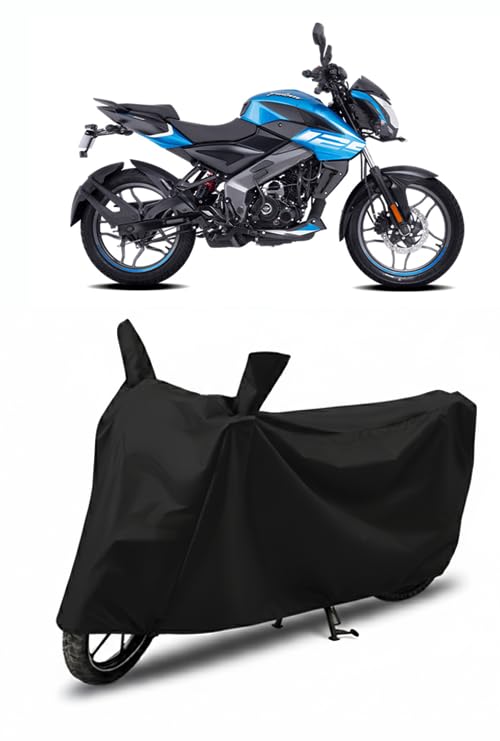 Image of DRAKOWISH Waterproof Bike Cover for Bajaj Pulsar NS 125 All Weather Protection from Rain, Dust, Heat & Scratches with Mirror Pockets & Buckle Belt | NS 125 Bike Cover | Black