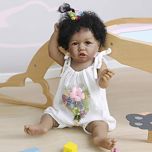 56CM Realistic Reborn Doll African American Baby Newborn Doll Soft Full Body Silicone100% Hand-Made Collectibles Waterproof Washable Kids Toy – Bild 3