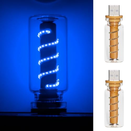 2 Piezas Retro Lámparas de Coche, Plug-in USB Led Interior Luces de Ambiente con el Tacto y Regulable, Coche USB Luz de Noche, portátil Mini LED Lámparas de Interior para Coche, Dormitorio,Azul