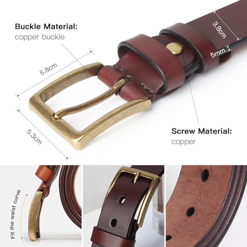 Men's Full Grain Leather Belt ，Adjustable ，5mm Thickness，Durable Copper Buckle4