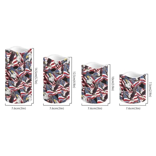Image of Star Stripes Patriotic Electric Candle American Flag Bald Eagle Print Flameless LED Flickering with Timer Independence Day Patriotic Light for Fireplace Living Room Decor, 4 Pack