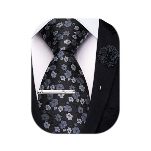 Image of Hi-Tie 63 inches Striped Paisley Extra Long Ties for Men Silk Necktie with Lapel Pin Tie Clip Big and Tall Men Formal Wedding