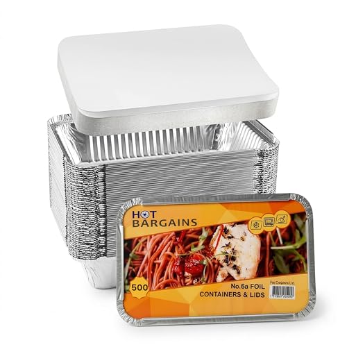 HOT BARGAINS Professional Aluminium Foil Containers Size 6A with Lids Pack of 50 200 x 111 x 55mm