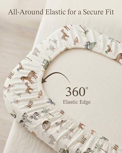 Image of Bedside Bassinet Sheets 2 Pack, 33 x 20 Fitted Bedside Sleeper Sheets, Ultra Soft Breathable Polyester, Ideal for Baby Girl or Boy and Newborns (Little Farm, Bedside Sleeper Sheet)