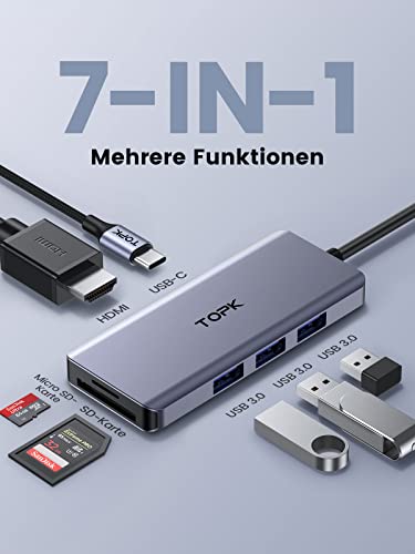 TOPK Adattatore USB C Hub 7 in 1 Dongle USB-C a