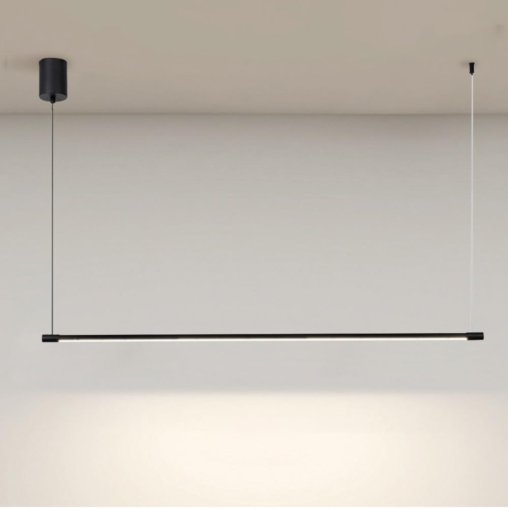 SXWNBIFH Linear Pendant Light Minimalist Black Hanging Lamp LED Chandelier Ceiling Lighting Fixture, Long Strip Kitchen Island Lights Dining Room Office Decor Suspension Lamps Star of Light