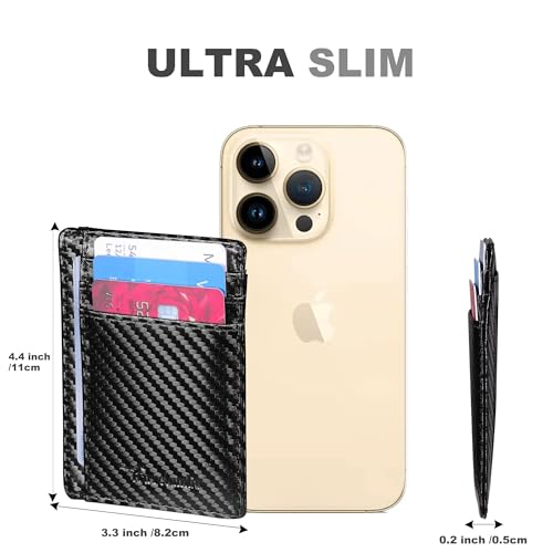 Travelambo Front Pocket Minimalist Leather Slim Wallet RFID Blocking Carbon Fiber Texture2