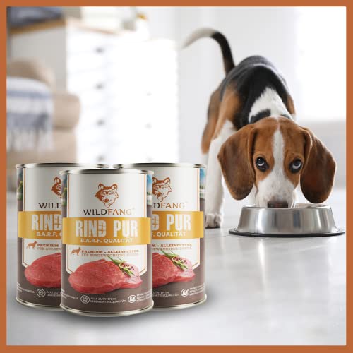 Wildfang® Premium Hunde-Nassfutter I Monoprotein I getreidefrei I B.A.R.F Qualität (Rind pur, 6 x 400g)