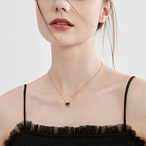 Kristland - Women 18K Gold Plated Simple Design Cute Minimalist Tiny Heart Enamel Pendant Sparkling Necklace Jewelry Rose Gold Chain Double Side Red And Black Color #TOP3