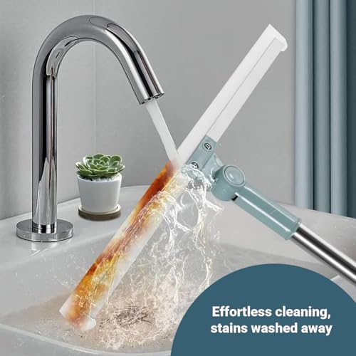Image of ZURENI Magic Broom Silicone Floor Wiper with Stainless Steel Extendable Handle Rotating Squeegee Adjustable Sweeper for Tile Marble Bathroom Kitchen Glass & Window Cleaning (Pack of 1, Multicolour)