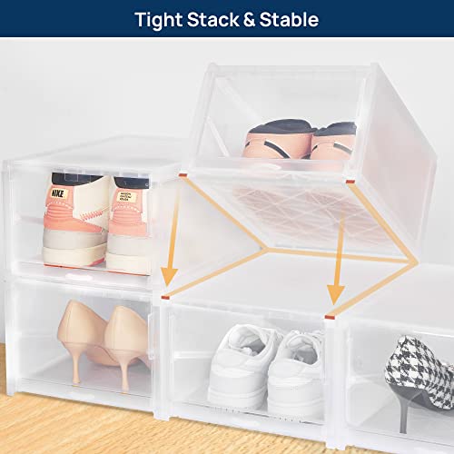 Enjoybasics Shoe Container Stackable, 5 Pack Shoe Boxes, Space Saving Organizer Box For Sneaker Storage, Clear Shoe Display Case, Drawers Easily Pull-Out, Fit Up To Us Size 9 Women, Size 10 Men #TOP3