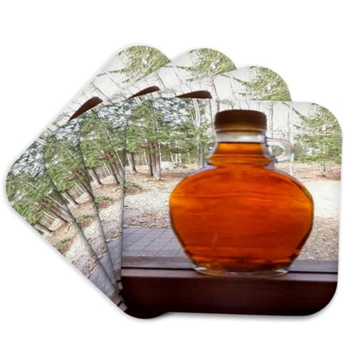 3dRose Maple Syrup Bottle Windowsill Set of 4 Coasters -