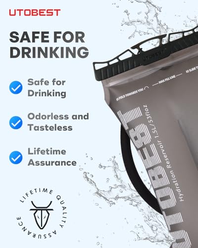UTOBEST Hydration Bladder 1.5 L 2L 3L,TPU Water Bladder,Water Bladder for Hiking Backpack,BPA Free,Wide Opening,Leak-Proof,Water Reservoir for Hiking Cycling Camping Running