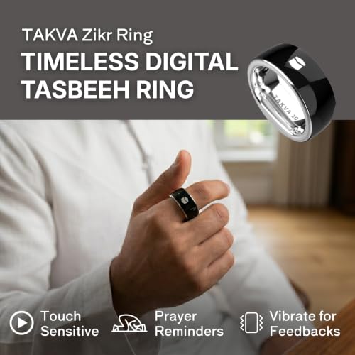 Image of TAKVA Zikr Ring a 18mAh Battery, with 18, 20, and 22mm sizes Tasbih Counter, Smart Tasbih Islamic Gifts, Waterproof, Counts Up to 9999 Hand Tally Counter for Tasbeeh, Tally Counter Clicker for Muslims