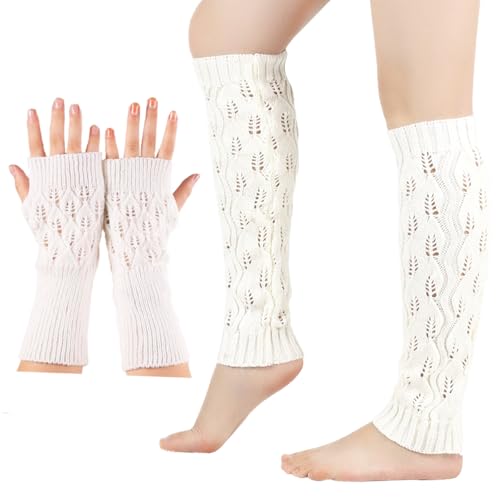 Image of YELAIVP Leg Warmers for Women 80s Cable Knit Leg Warmer Fingerless Gloves Footless Socks for Dance Yoga Party Accessory