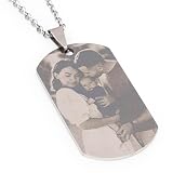 Wanapix | Ciondolo Inciso con Foto, Nome o Testi | Collana Allungata in Acciaio Inossidabile con Catena | Personalizzato su 1 lato tramite Incisione Laser | 100% Personalizzato