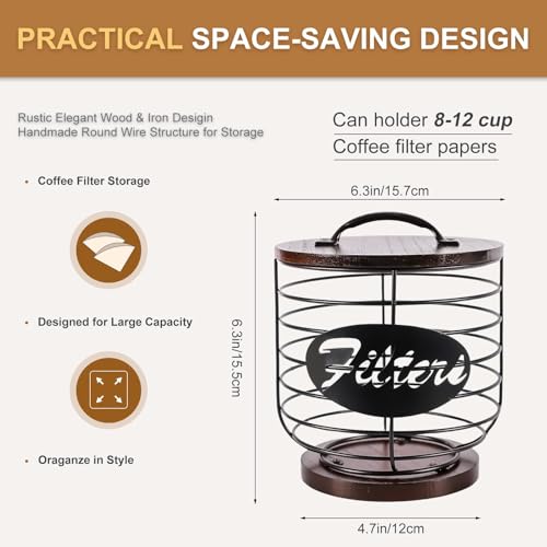 Oubivor 8-12 Cup Coffee Filter Holder with Lid for Counter-Large Capacity Round Coffee Filter Dispenser Storage Container Basket for Kitchen Counter Office Desktop-Coffee Bar Accessories Decor