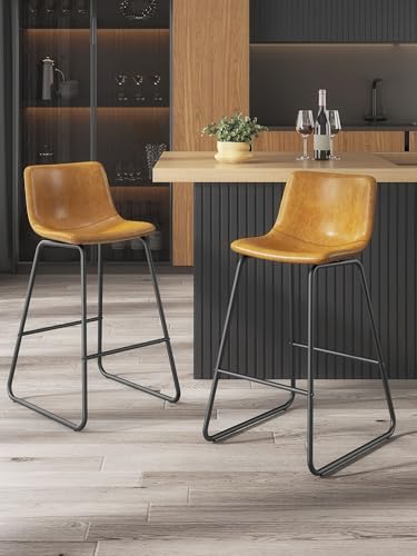 Image of 26in Bar Stools Counter Height Chairs Set of 6 (Whiskey Brown)