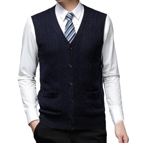 Collarless Single-Breasted Non-Hooded Wool Ordinary Daily Navy Solid Color Spot Men's Sweater Vest