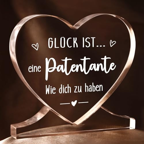 Juratar Geschenk für Patentante – Herz Acryl Deko mit Spruch – Glück ist, eine Patentante wie dich zu haben – Persönliches Dankeschön Geschenk zur Taufe, Geburtstag oder einfach so